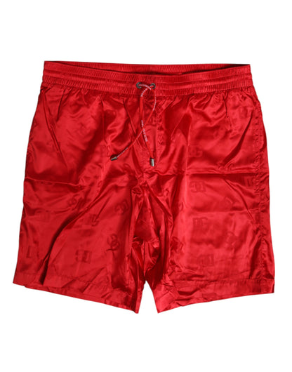 Dolce & Gabbana Pantalón Corto de Baño de Nylon Rojo con Cordón Ajustable
