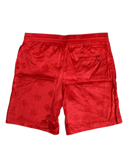 Dolce & Gabbana Pantalón Corto de Baño de Nylon Rojo con Cordón Ajustable