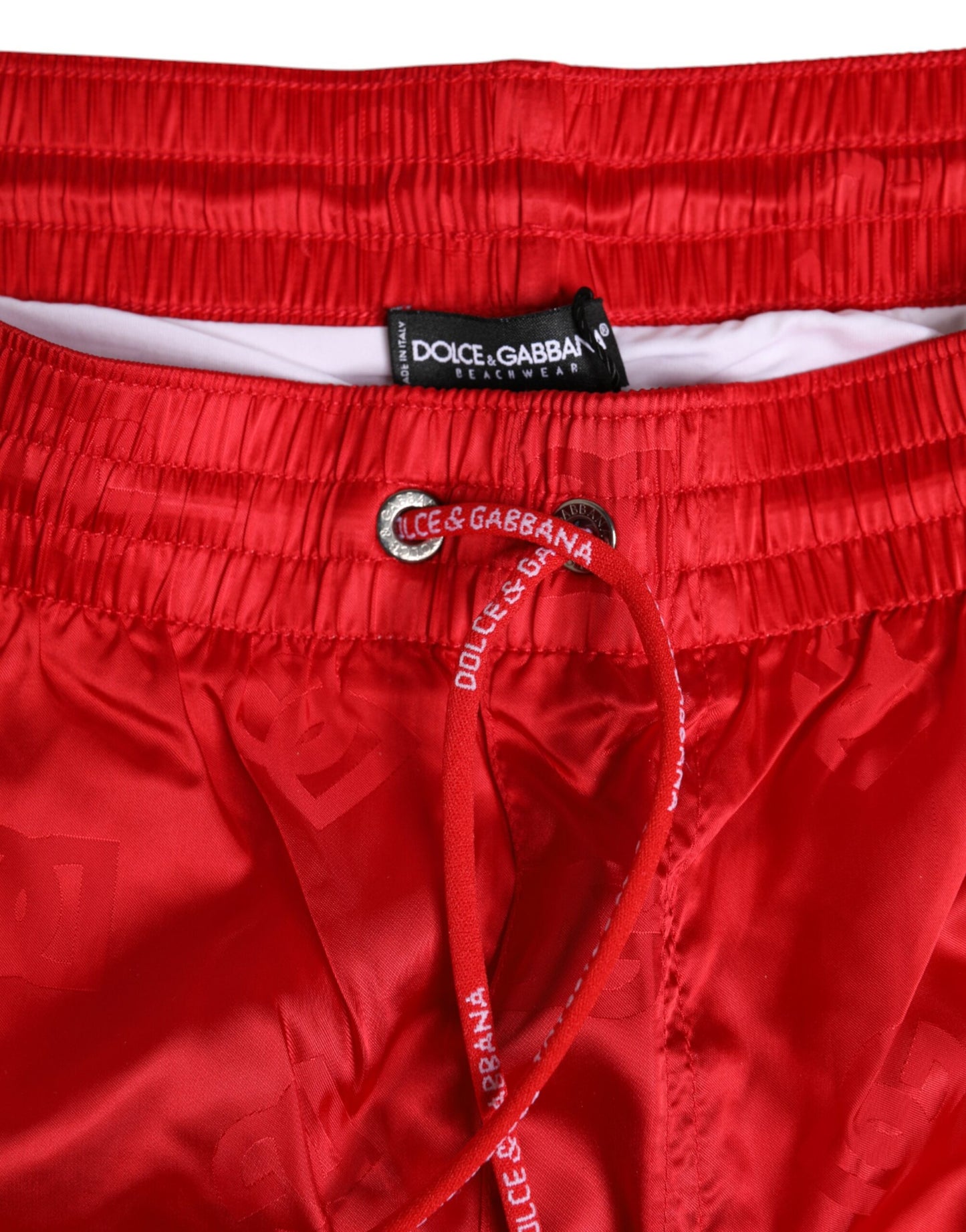 Dolce & Gabbana Pantalón Corto de Baño de Nylon Rojo con Cordón Ajustable