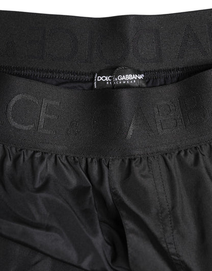 Dolce & Gabbana Black Logo Print Beachwear Men Shorts Swimwear