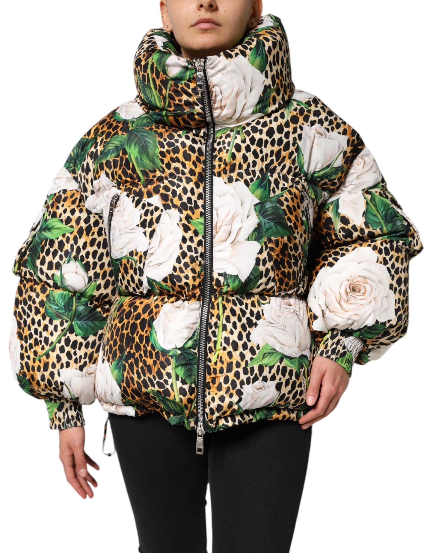 Chaqueta acolchada Multicolor Leopard Rose de Dolce & Gabbana