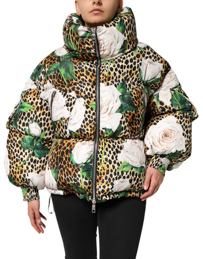 Chaqueta acolchada Multicolor Leopard Rose de Dolce & Gabbana