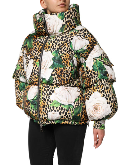 Chaqueta acolchada Multicolor Leopard Rose de Dolce & Gabbana
