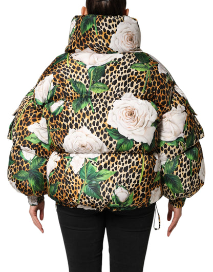 Chaqueta acolchada Multicolor Leopard Rose de Dolce & Gabbana
