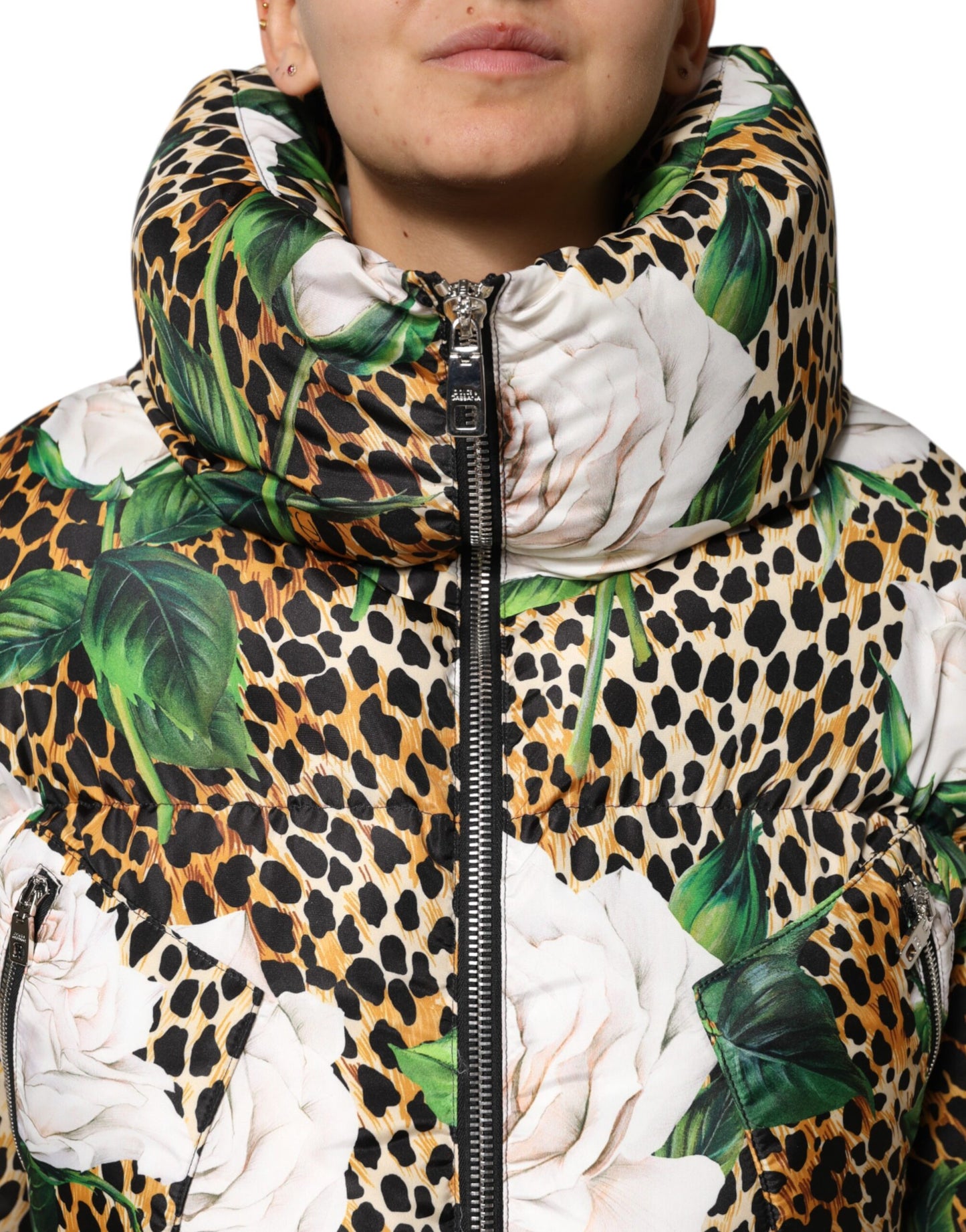 Chaqueta acolchada Multicolor Leopard Rose de Dolce & Gabbana