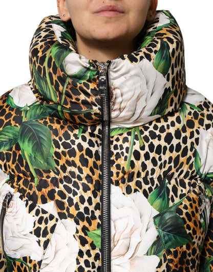 Chaqueta acolchada Multicolor Leopard Rose de Dolce & Gabbana