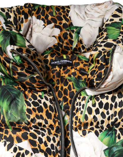 Chaqueta acolchada Multicolor Leopard Rose de Dolce & Gabbana