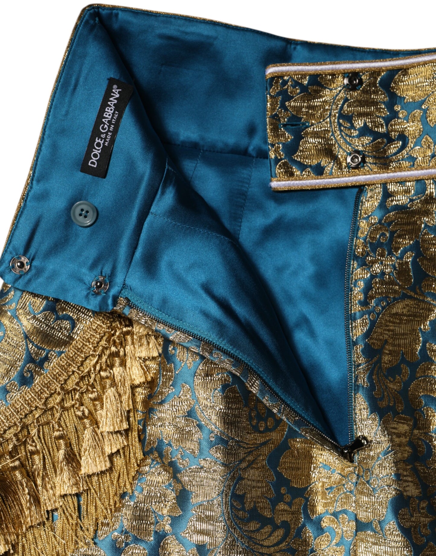 Mini-jupe à volants jacquard fleuri bleu Dolce & Gabbana