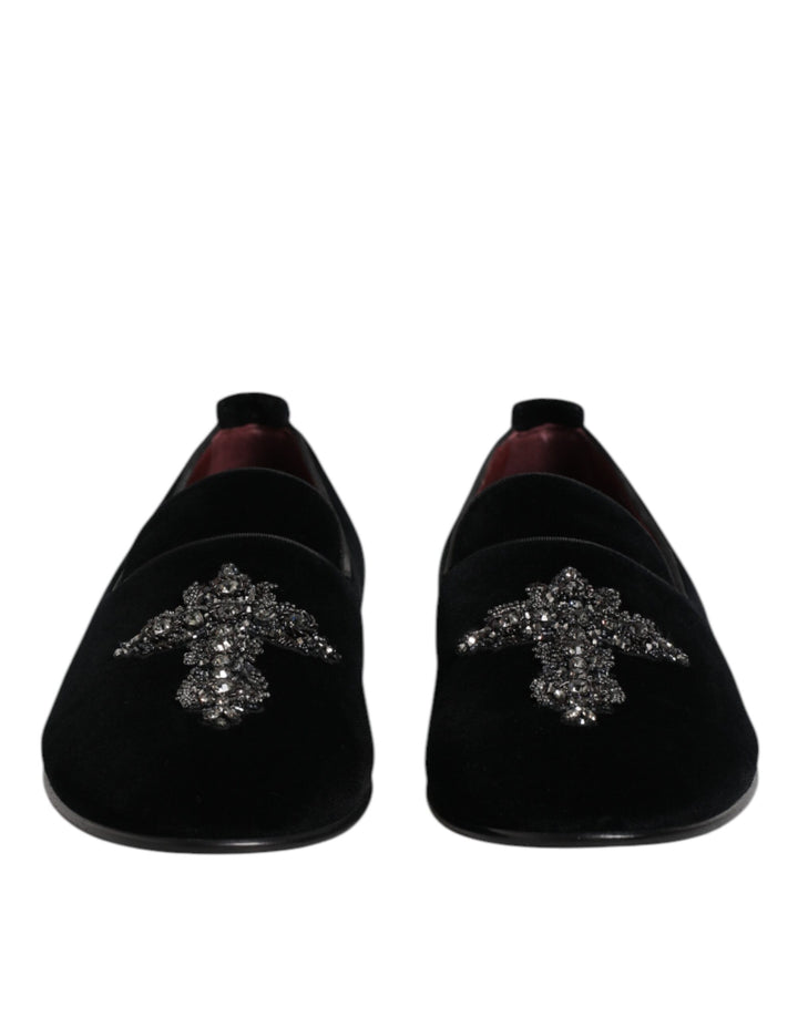 Zapatos sin cordones Dolce & Gabbana de terciopelo negro adornados