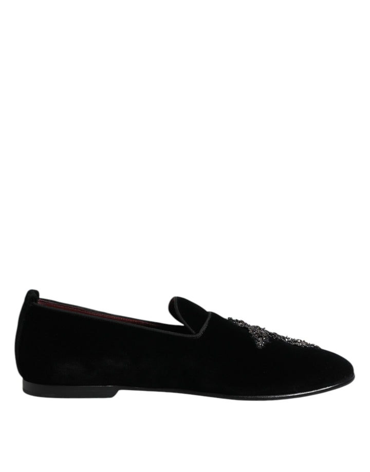 Zapatos sin cordones Dolce & Gabbana de terciopelo negro adornados