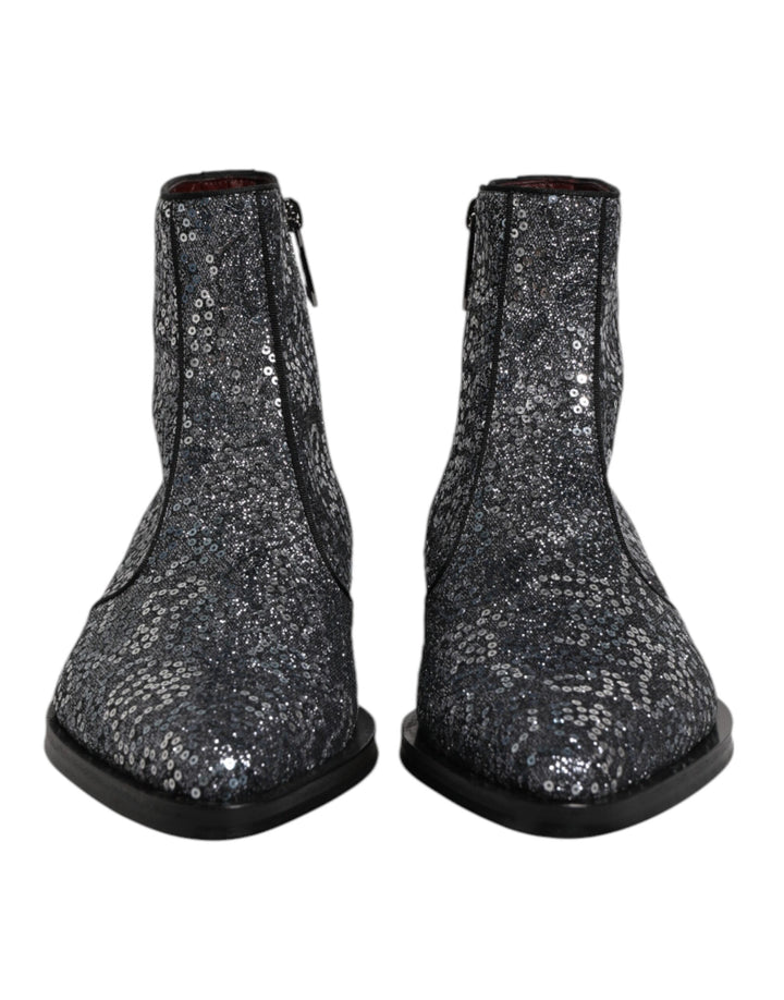 Bottes Chelsea Dolce & Gabbana en coton gris foncé à paillettes