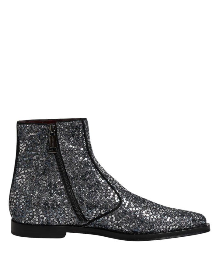 Bottes Chelsea Dolce & Gabbana en coton gris foncé à paillettes