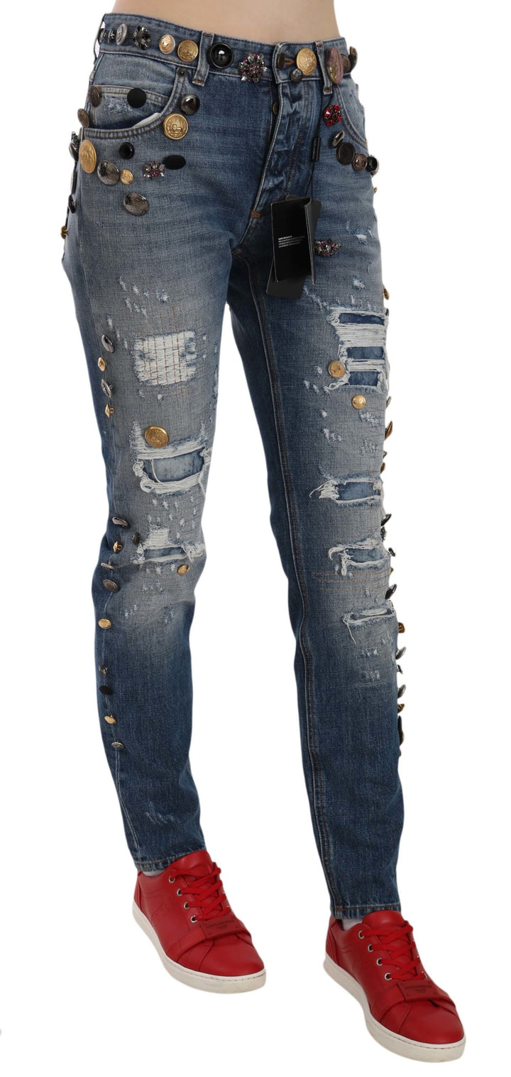 Dolce & Gabbana Vaqueros Desgastados con Botones Adornados