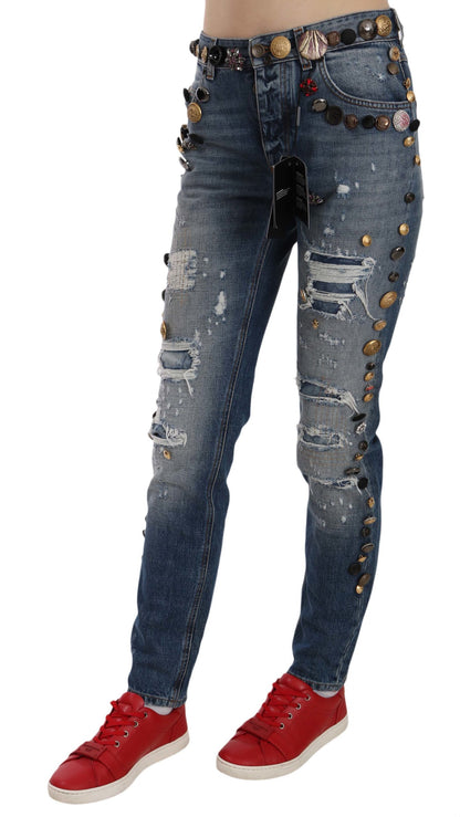 Jean en denim Dolce & Gabbana vieilli à boutons ornés