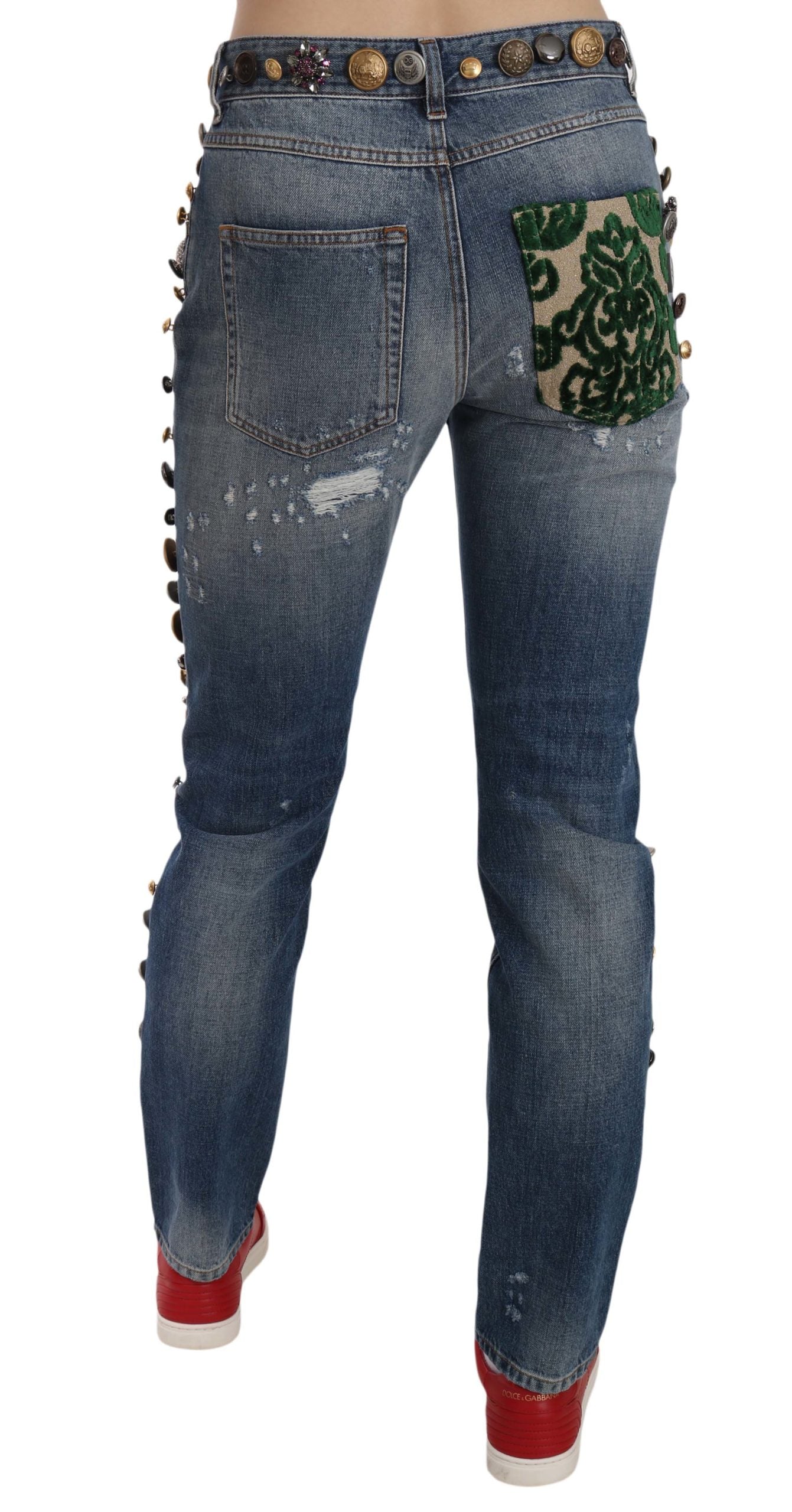 Jean en denim Dolce & Gabbana vieilli à boutons ornés