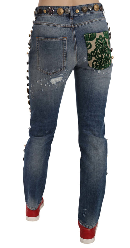Jean en denim Dolce & Gabbana vieilli à boutons ornés