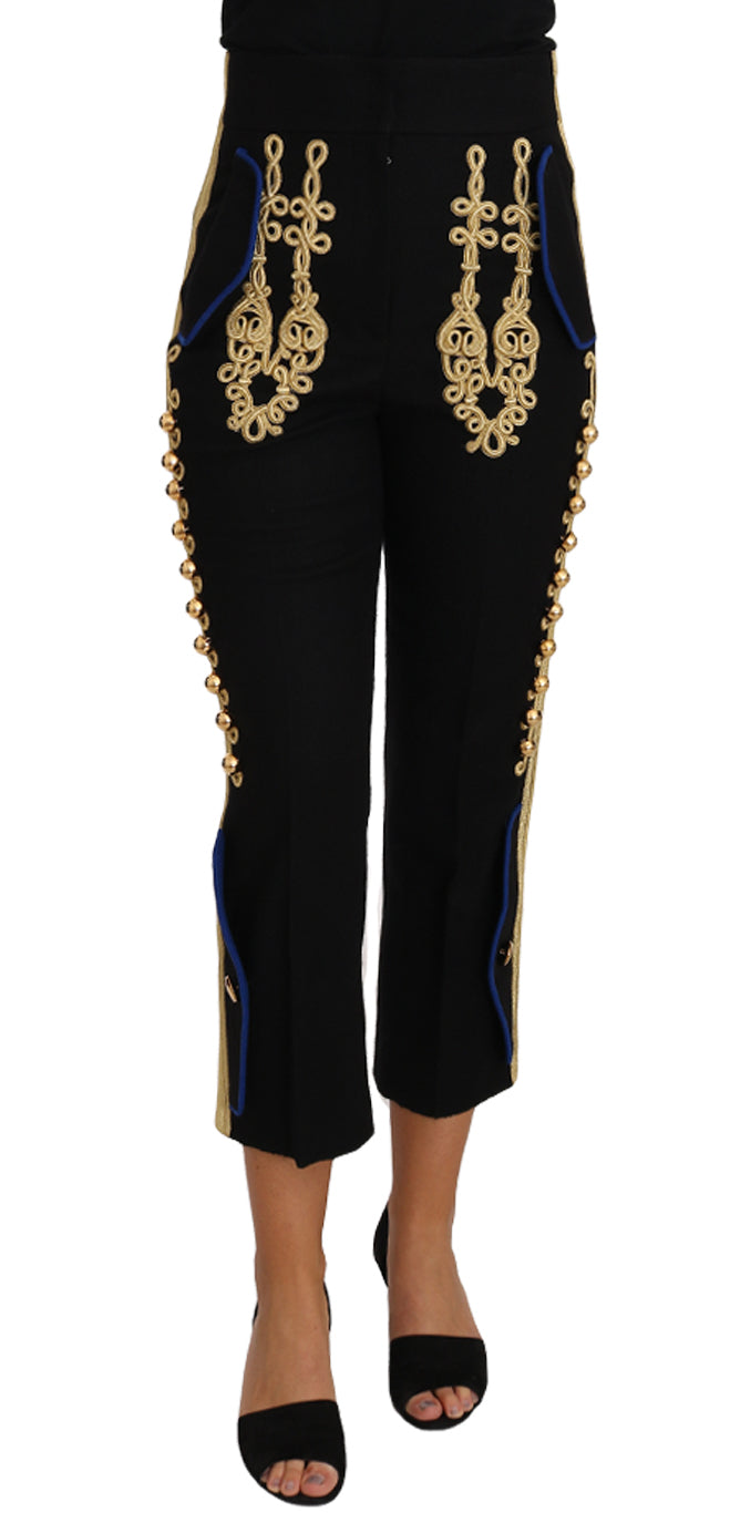 Pantalon de soirée Dolce & Gabbana orné de broderies militaires noir et or