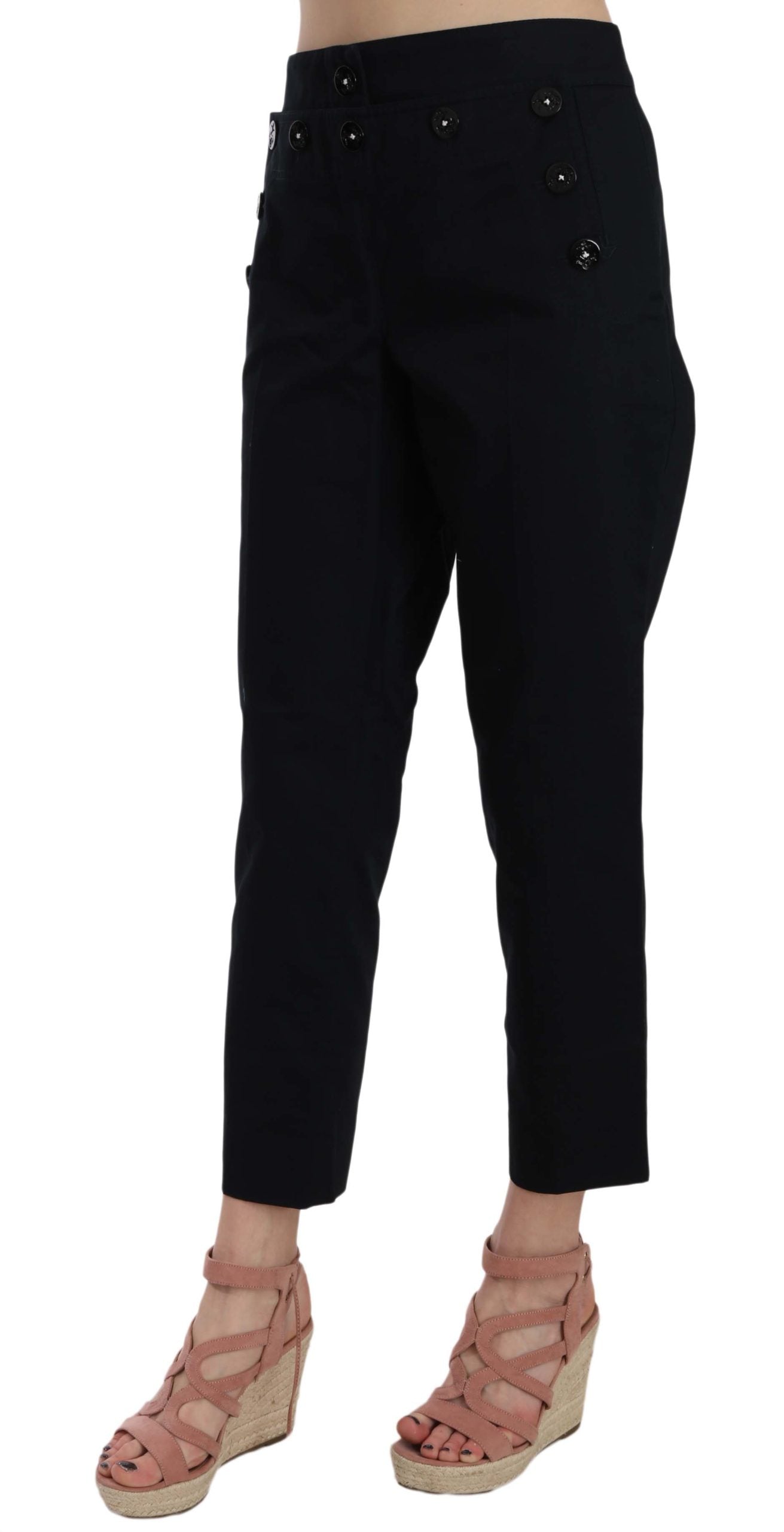 Pantalon court noir Dolce & Gabbana orné de boutons sur le devant