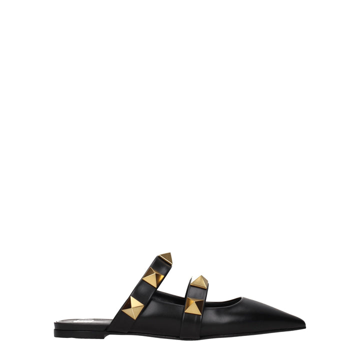Mules de cuero negro Valentino Garavani