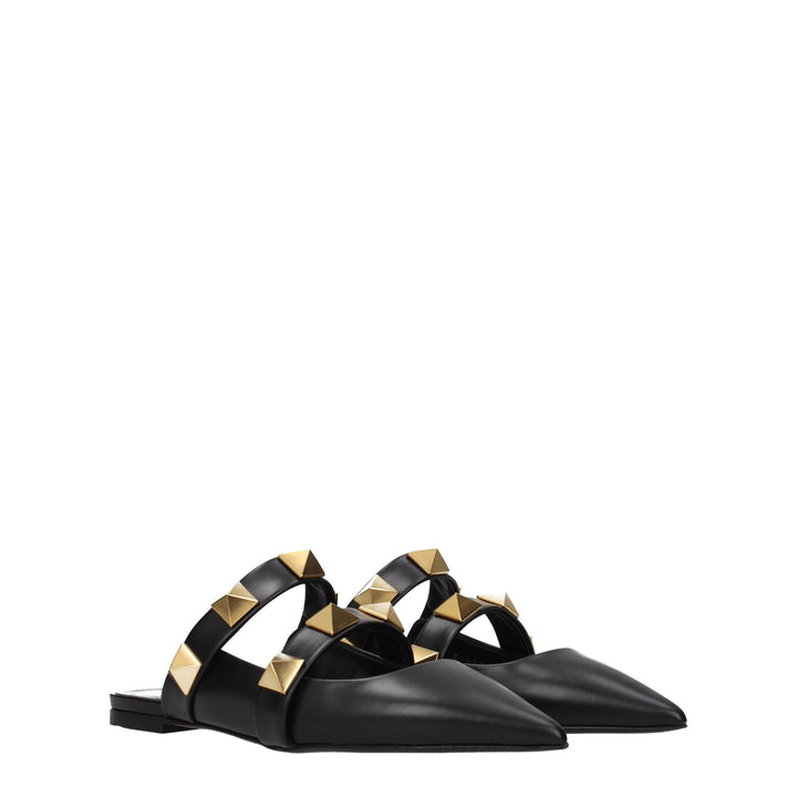 Mules de cuero negro Valentino Garavani