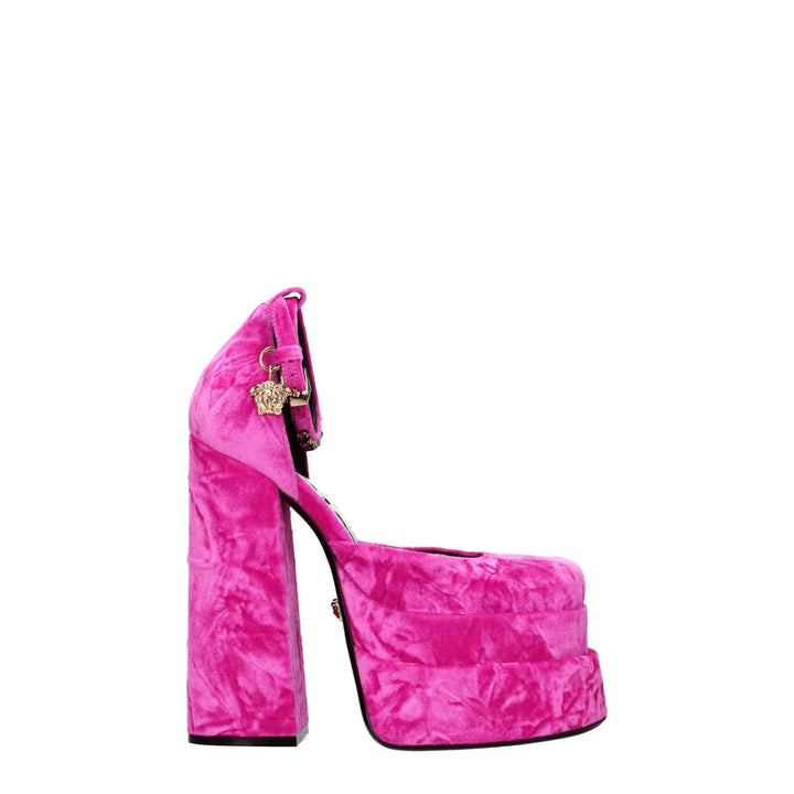 Sandales à plateforme en velours rose Versace