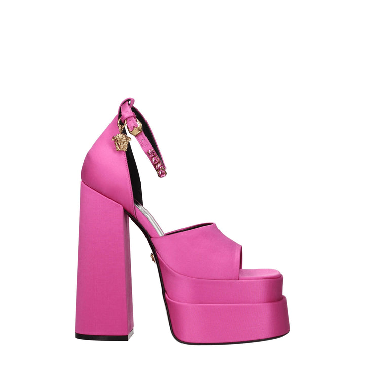 Sandales à plateforme en satin rose Versace