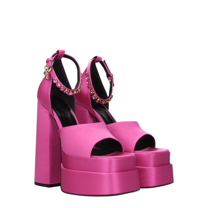 Sandales à plateforme en satin rose Versace