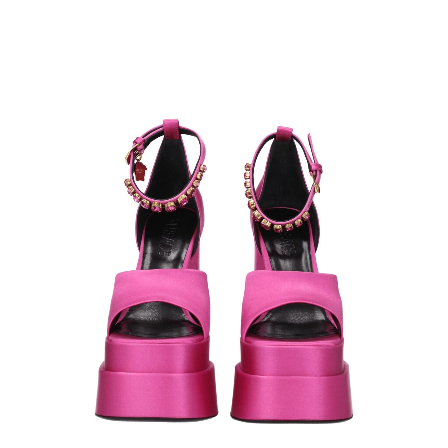 Sandalias de plataforma de satén rosa Versace