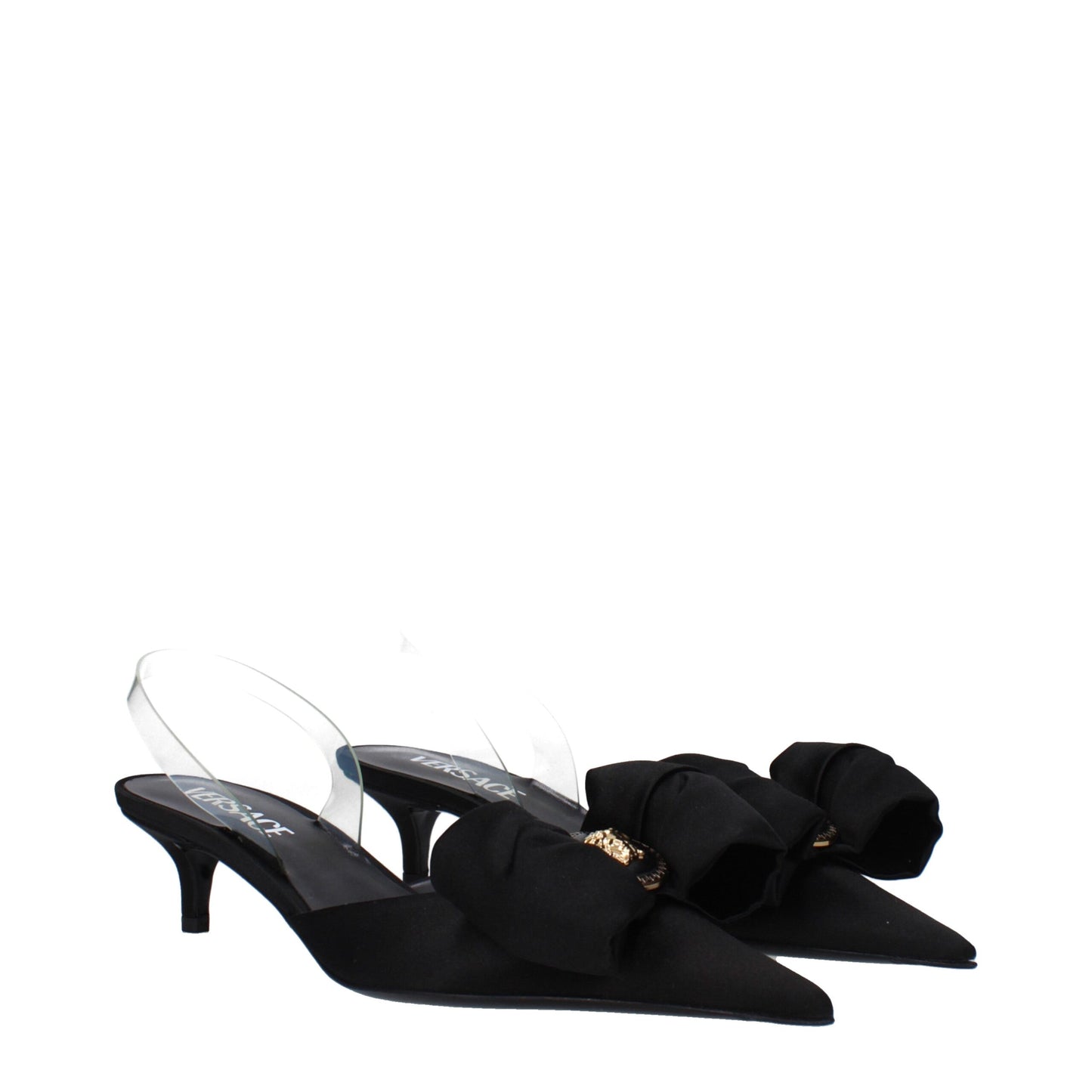 Sandales plates en satin noir Versace