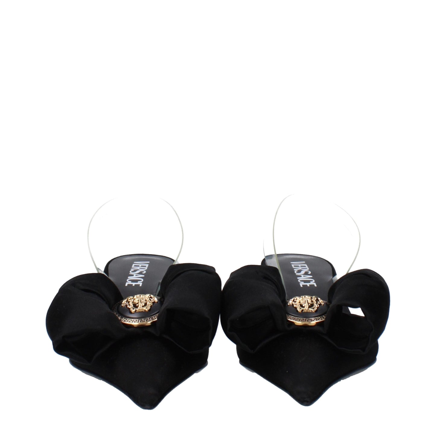 Sandales plates en satin noir Versace
