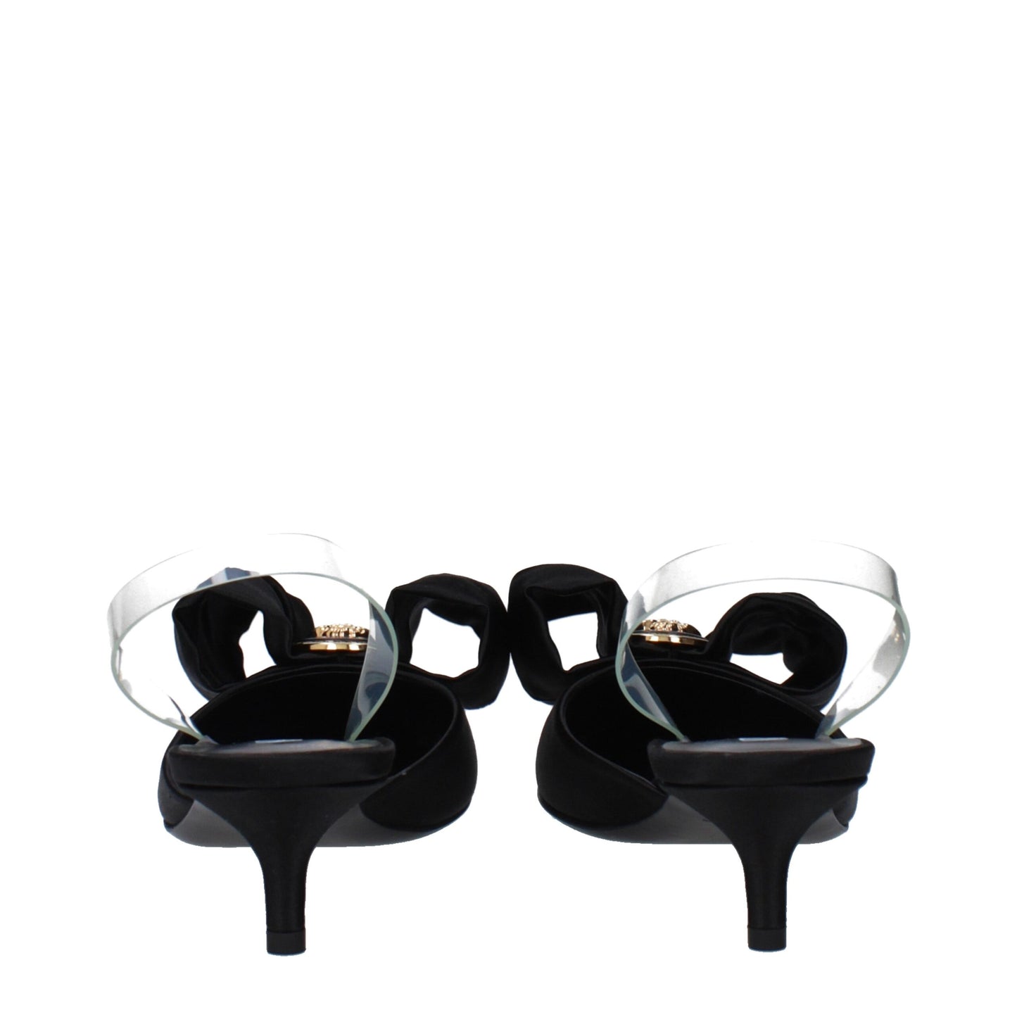 Sandales plates en satin noir Versace