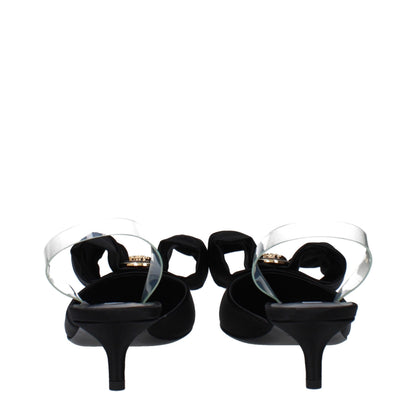 Sandales plates en satin noir Versace