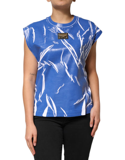 Débardeur Dolce & Gabbana en Coton Bleu Blanc avec Plaque Logo pour Femme