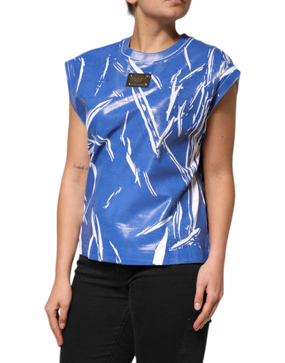 Débardeur Dolce & Gabbana en Coton Bleu Blanc avec Plaque Logo pour Femme