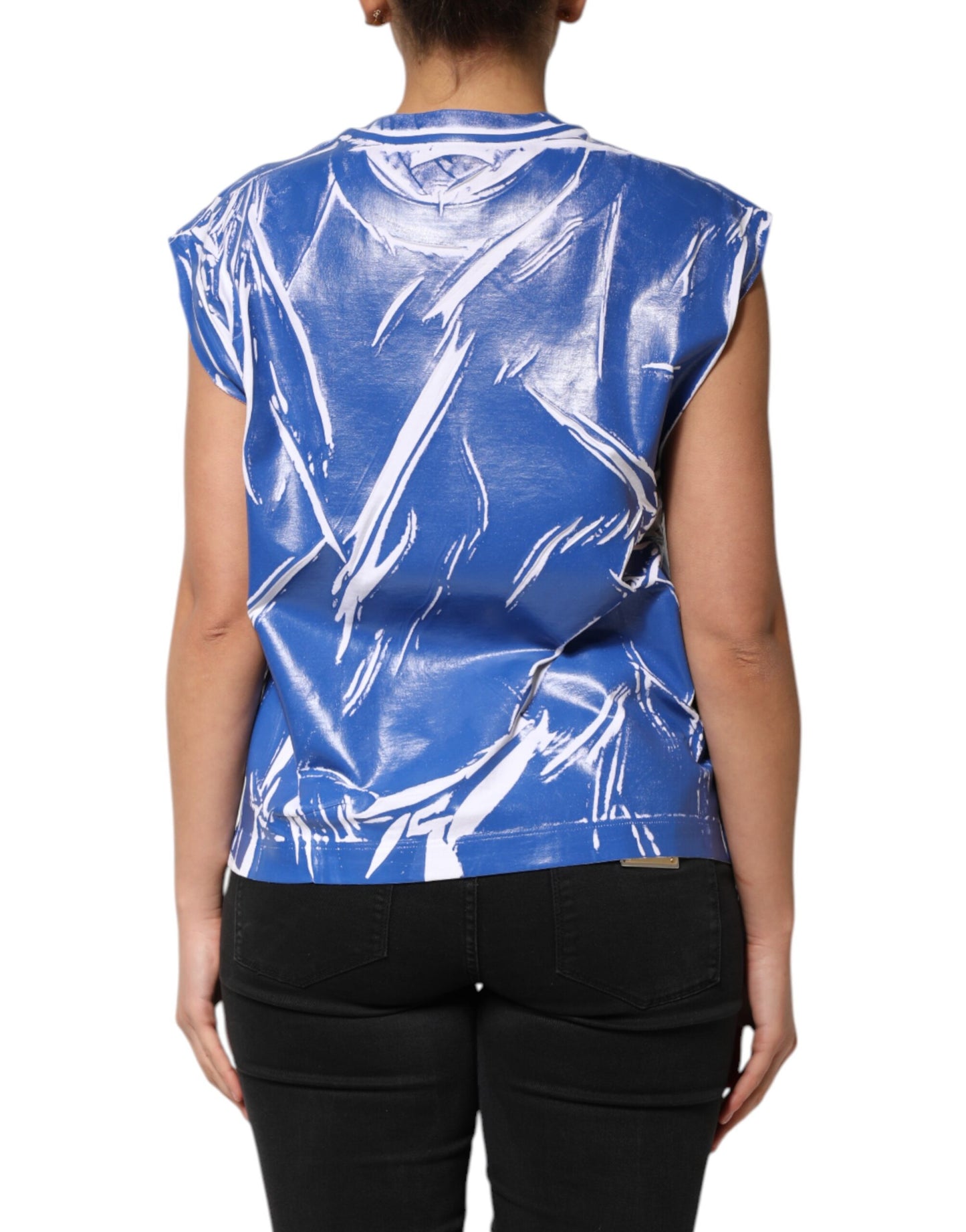 Débardeur Dolce & Gabbana en Coton Bleu Blanc avec Plaque Logo pour Femme