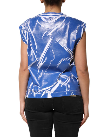 Débardeur Dolce & Gabbana en Coton Bleu Blanc avec Plaque Logo pour Femme