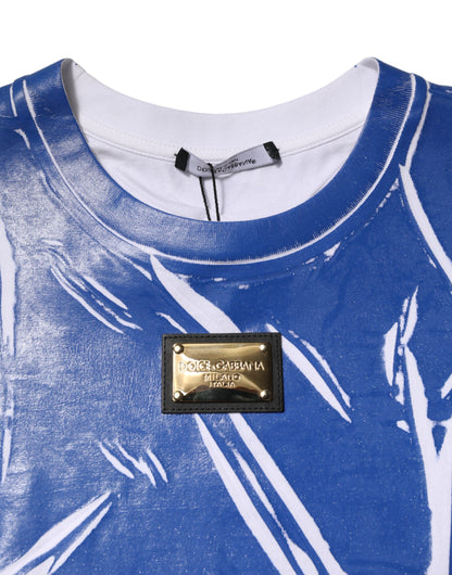 Débardeur Dolce & Gabbana en Coton Bleu Blanc avec Plaque Logo pour Femme