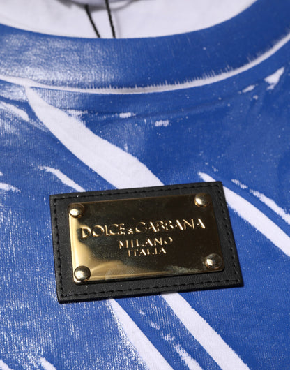 Débardeur Dolce & Gabbana en Coton Bleu Blanc avec Plaque Logo pour Femme