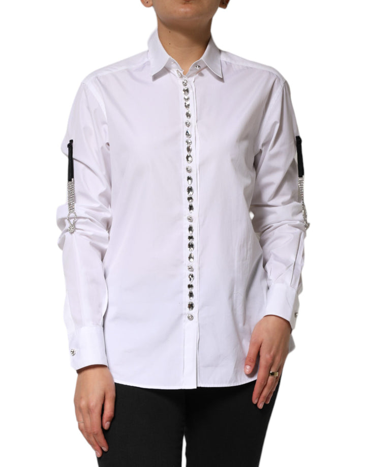 Camisa blanca con cuello y cristales de Dolce & Gabbana