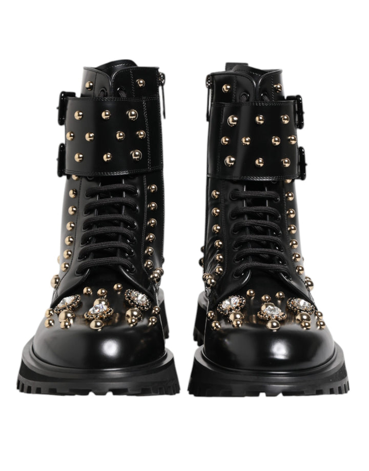 Bottes mi-mollet lacées cloutées noires Dolce & Gabbana
