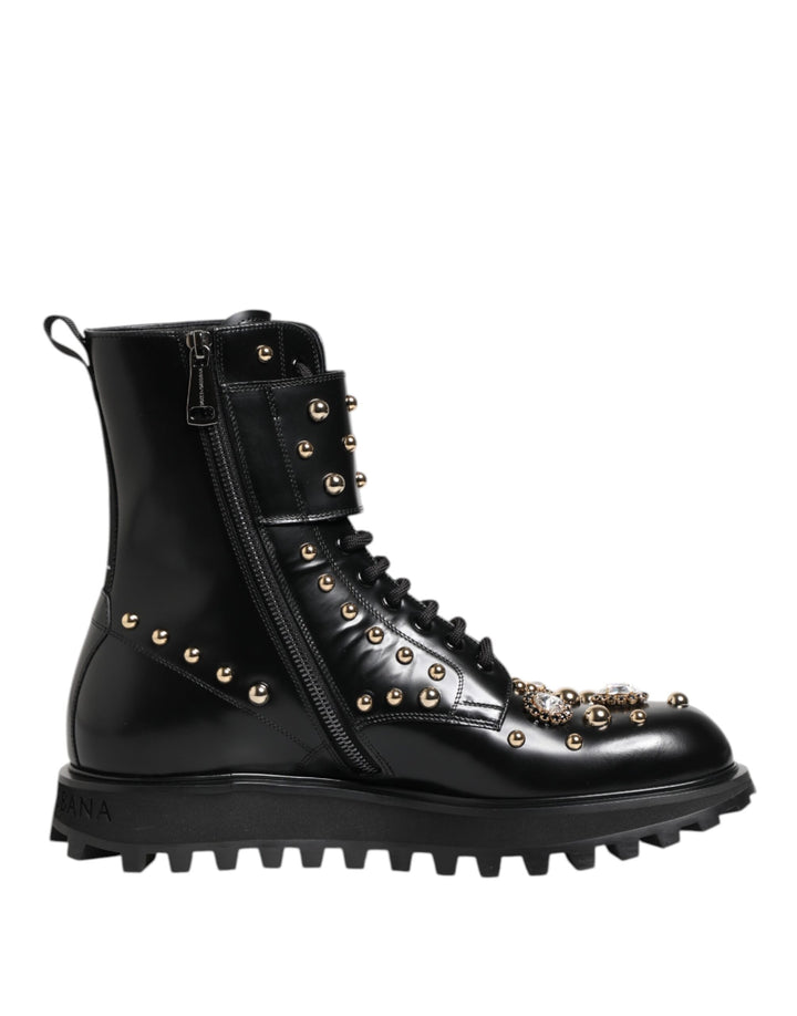Bottes mi-mollet lacées cloutées noires Dolce & Gabbana