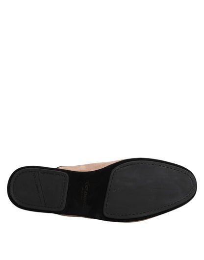 Dolce & Gabbana Beige Suede Leather Slides Flat Slipper Shoes