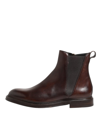 Bottes mi-mollet Chelsea Dolce & Gabbana en cuir marron
