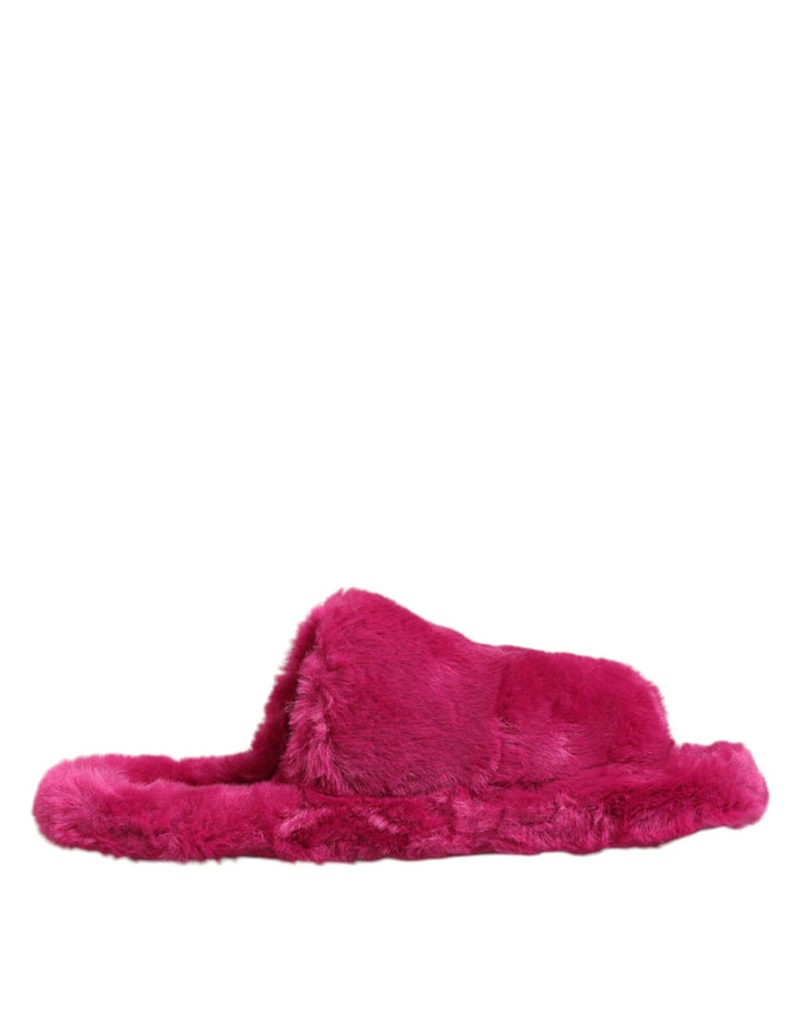 Chaussures plates pour hommes Dolce & Gabbana en fausse fourrure acrylique rose