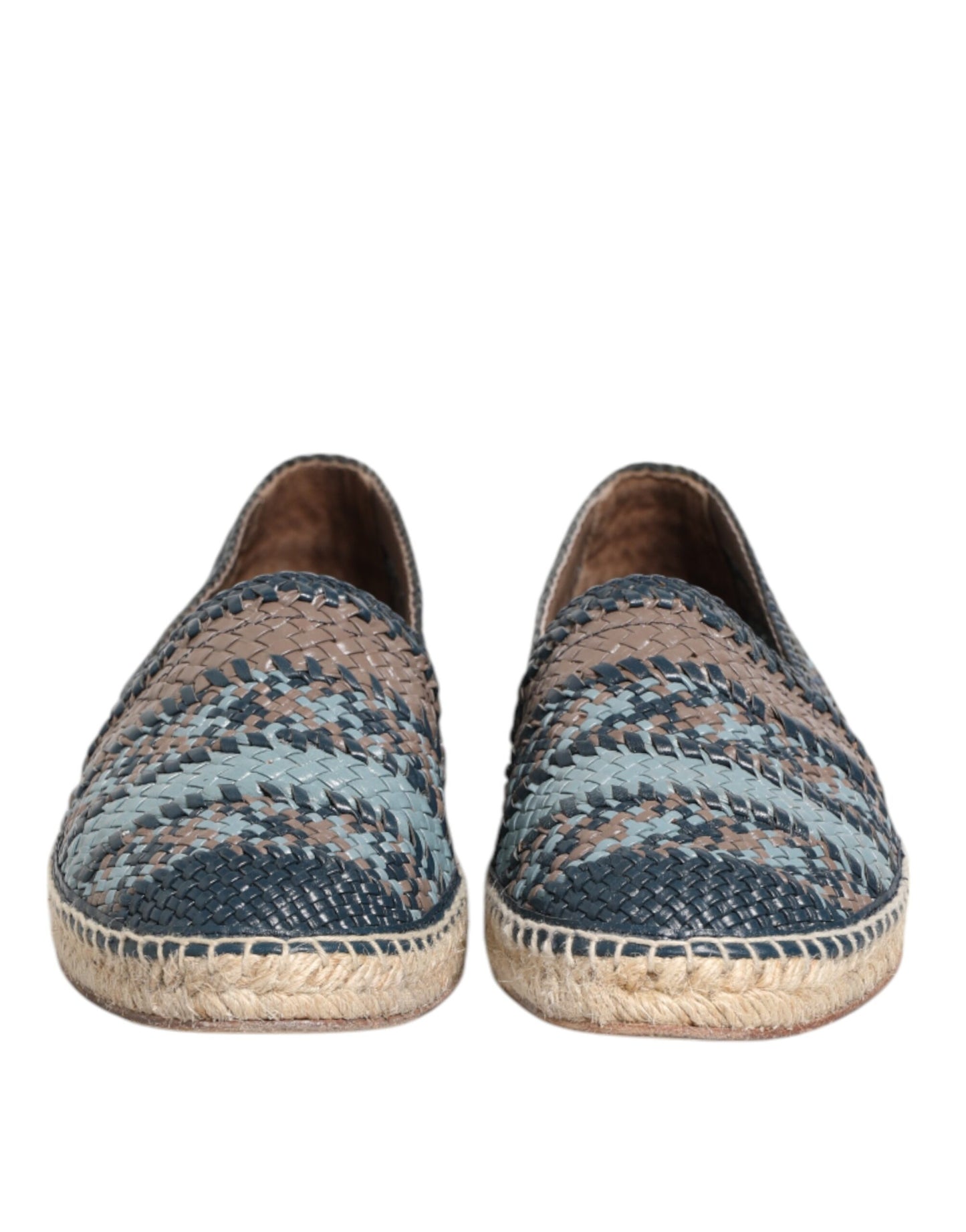 Chaussures Espadrilles Dolce & Gabbana en Cuir Tressé Bleu Gris Buffalo