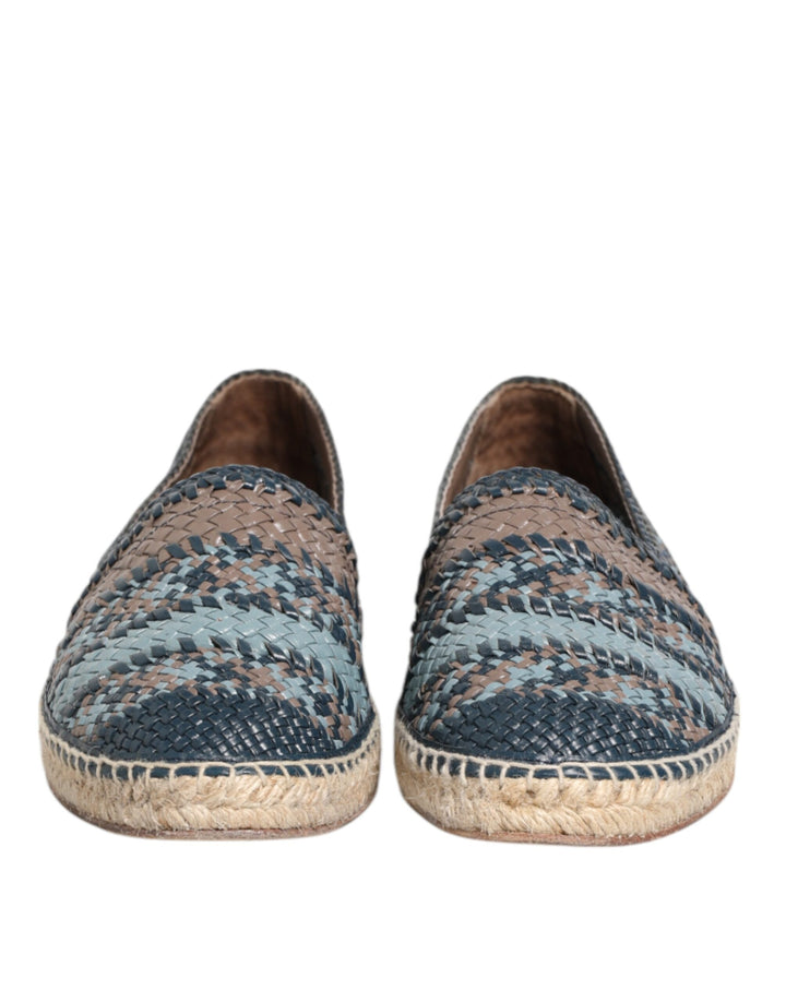 Chaussures Espadrilles Dolce & Gabbana en Cuir Tressé Bleu Gris Buffalo