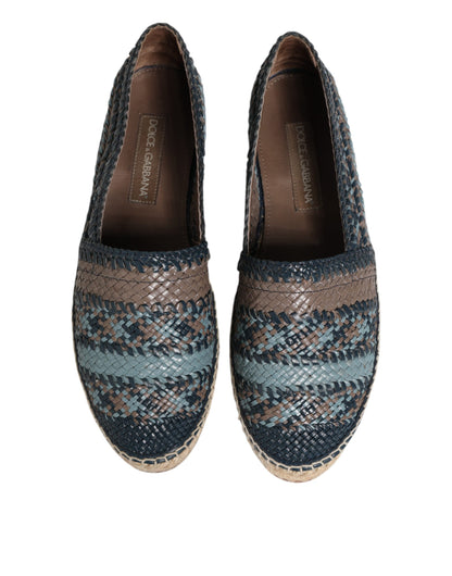 Chaussures Espadrilles Dolce & Gabbana en Cuir Tressé Bleu Gris Buffalo