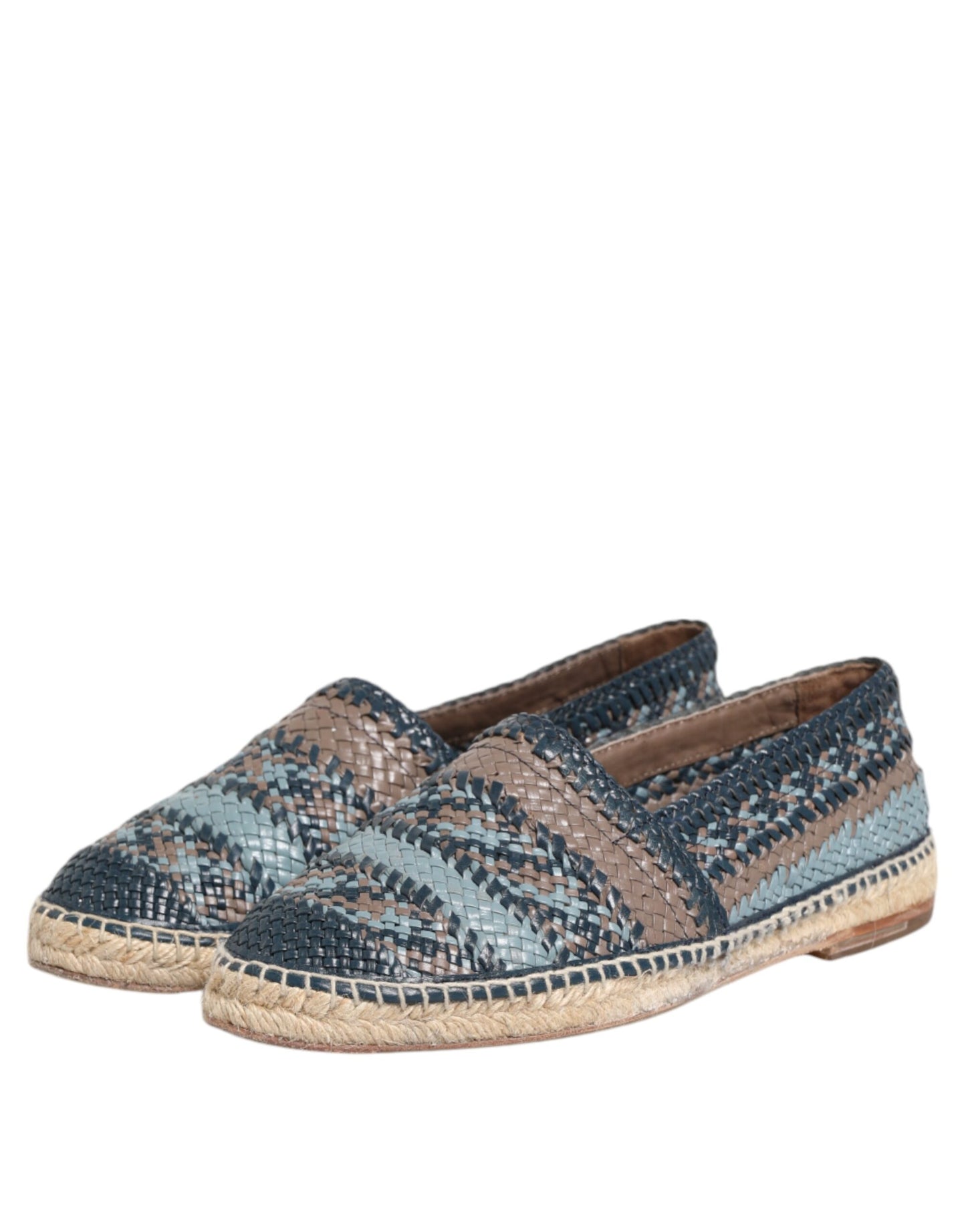 Chaussures Espadrilles Dolce & Gabbana en Cuir Tressé Bleu Gris Buffalo