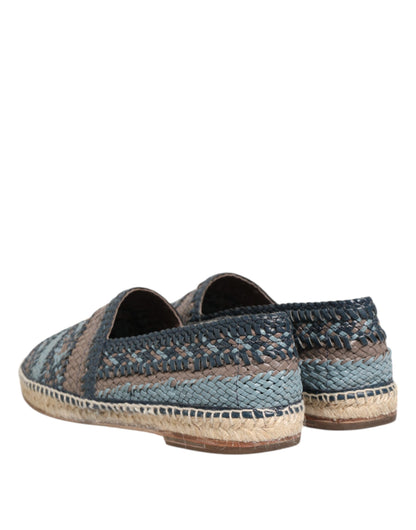 Chaussures Espadrilles Dolce & Gabbana en Cuir Tressé Bleu Gris Buffalo