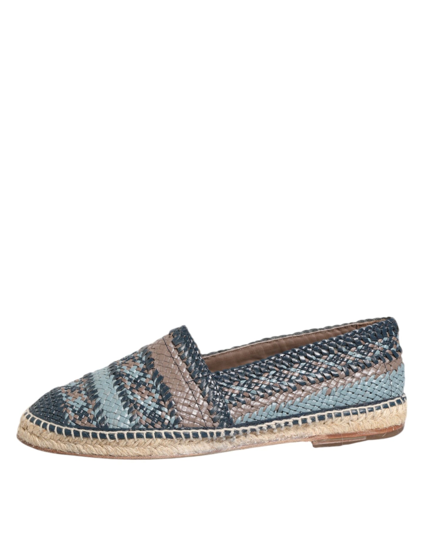 Chaussures Espadrilles Dolce & Gabbana en Cuir Tressé Bleu Gris Buffalo